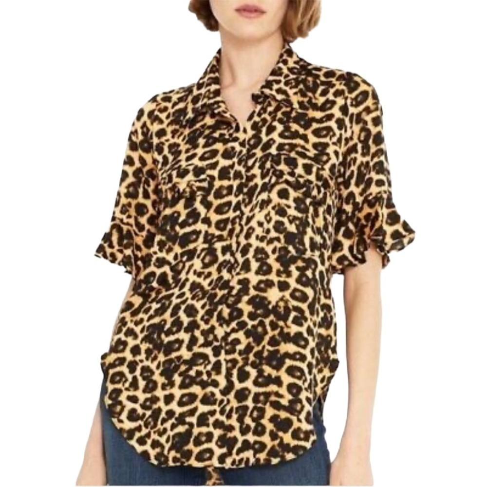 Misa- Leopard Ruffle Short sleeve Top